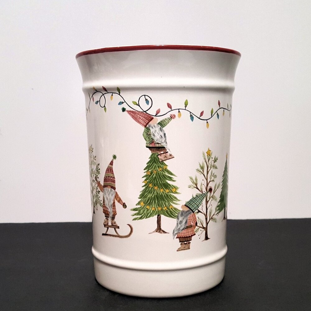 NEW RARE Pottery Barn Forest Gnome Utensil Crock NIB